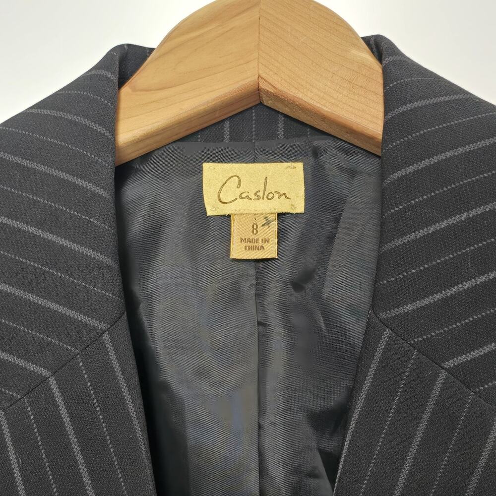 Caslon Blazer Womens Black Gray Pinstripe Jacket Size 8 Office Work Career - Picture 2 of 7